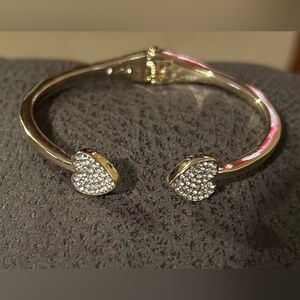 Gold Heart Bangle Bracelet with Crystals